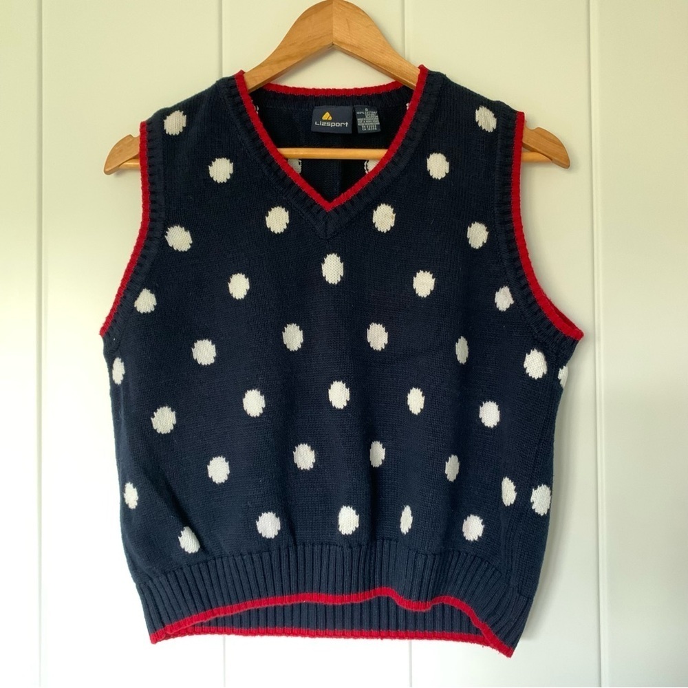 Liz Sport Preppy Academia Polka Dot Sweater Vest